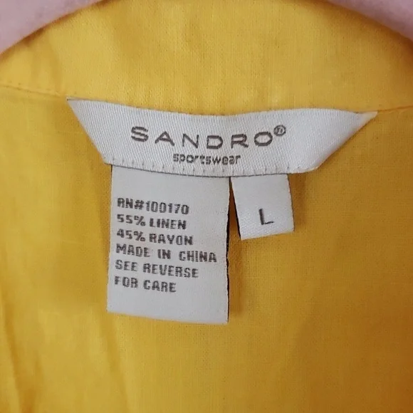Sandro yellow linen rayon summer collared tank button front airy blouse women L - Picture 4 of 7